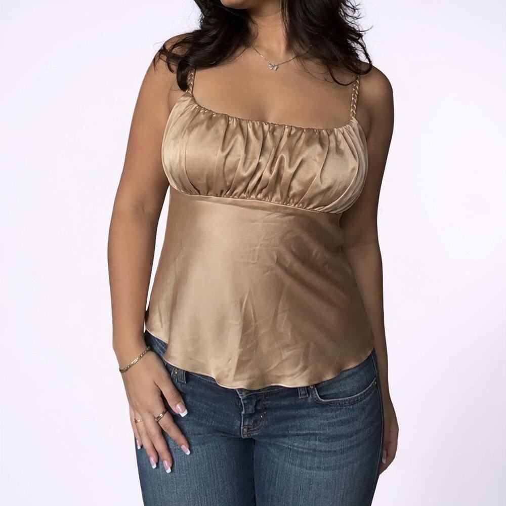 B Wear By Byer Gold Satin Braided Strap Babydoll Cami Top XL
